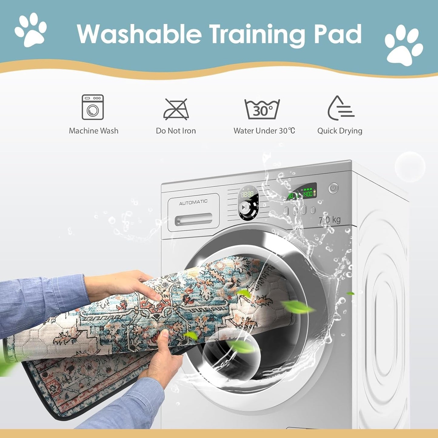 Washable Pee Pads for Dogs Large 2 Pack, 48" X 48" Reusable Puppy Pads Waterproof Dog Rugs, Super Absorbent, Leakproof, Dog Crate Pad, Playpen Mat, Whelping Pads, Blue Medallion